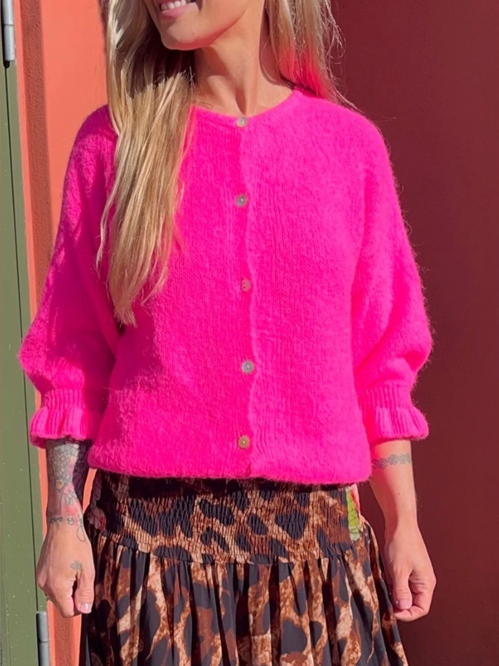 NWT, Marta, Julianna, Fluffy Fuchsia Cardigan sz L/XL 3/4 Balloon Sleeve